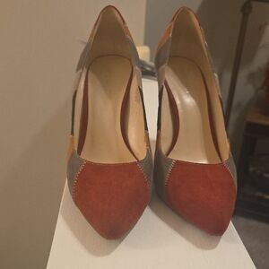 Nine West Rust and Gray Pointed-Toe Suede Pumps